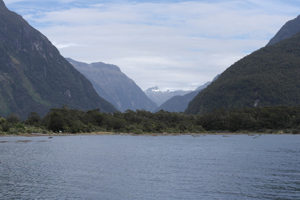 Aus diesem Tal kommt der Milford Track raus. Das ist der begehrteste der neun "Great Walks", Vorausbuchungen von bis zu einem halben Jahr sind nötig. Er muss unfassbar schön sein, vor allem die Farben des Wassers.